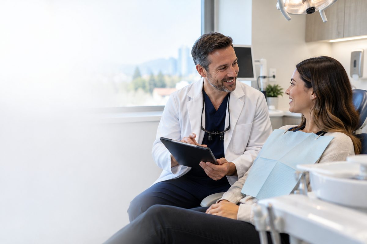 Dentist reviewing treatment costs with a patient at City Square Dental Center
